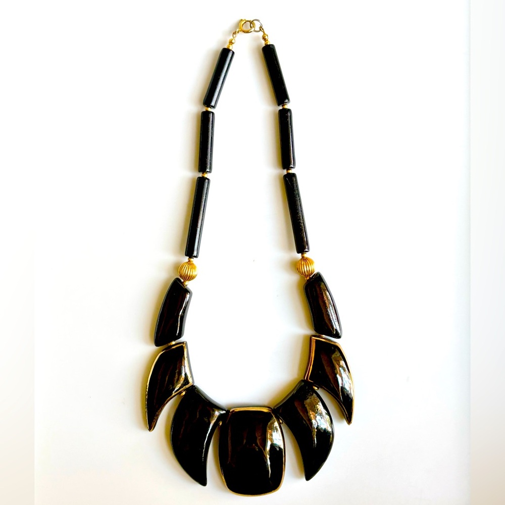 Vintage Black Gold Lucite Necklace